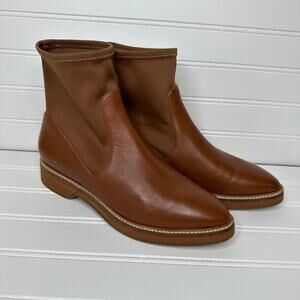 Cole Haan Leather Ankle Boots Brown Pointed Toe Pull On Booties Women's Shoes 7